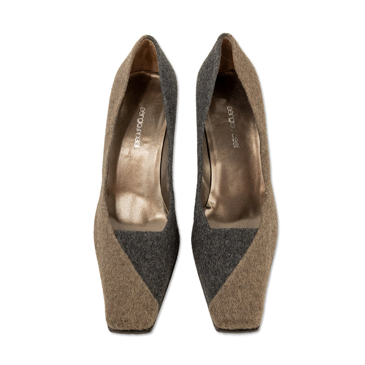 Sergio Rossi Wool Color Block Square Toe Heels