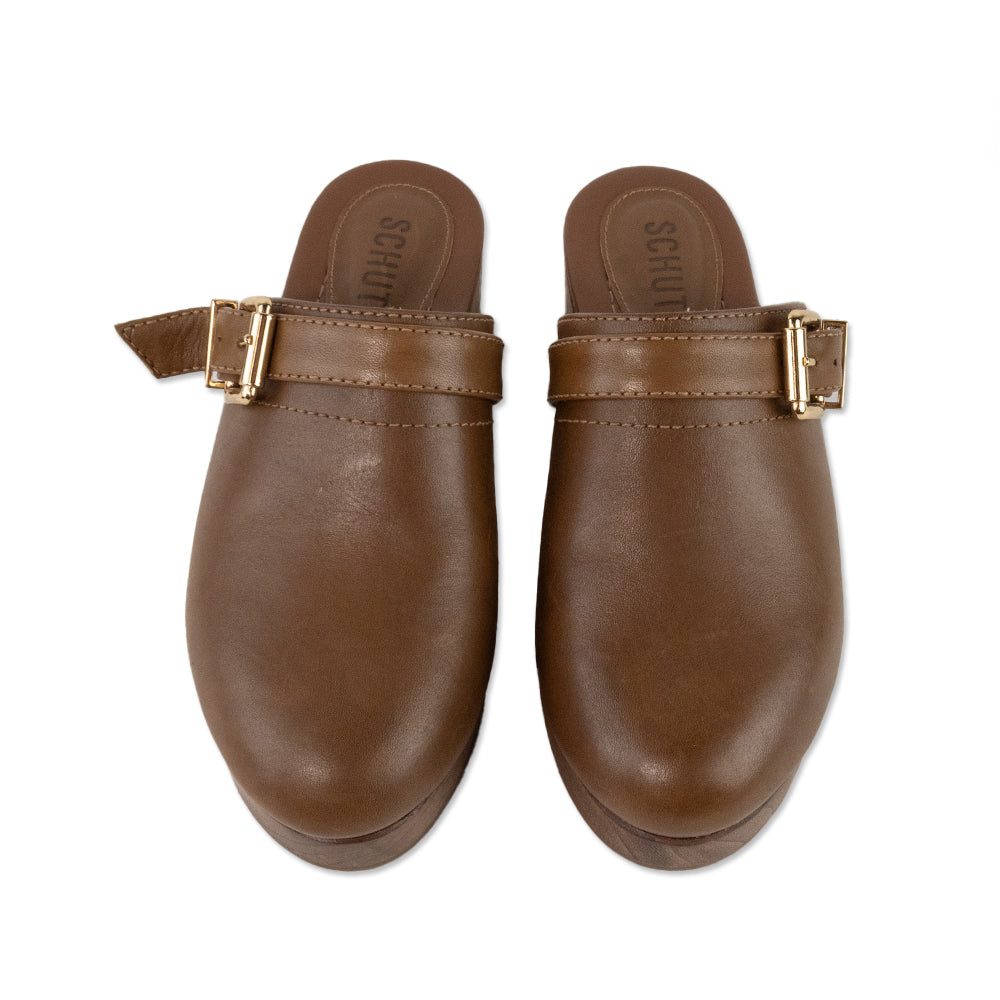 Schutz Brown Wooden Platform Clogs