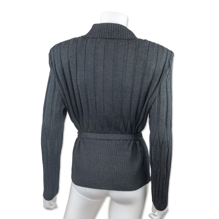 St. John Collection Gray Collared Ribbed Knit Zip Up Jacket