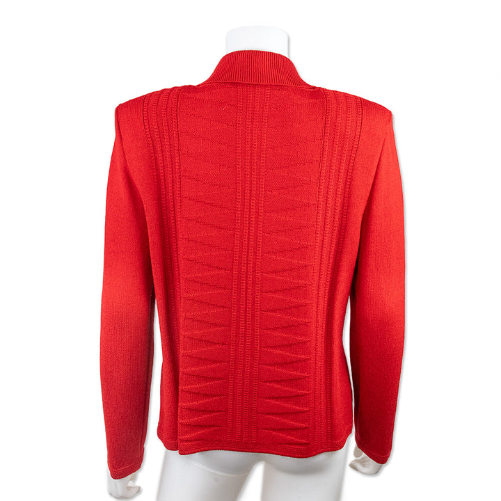 St. John Collection Red Collared Knit Zip Up Jacket