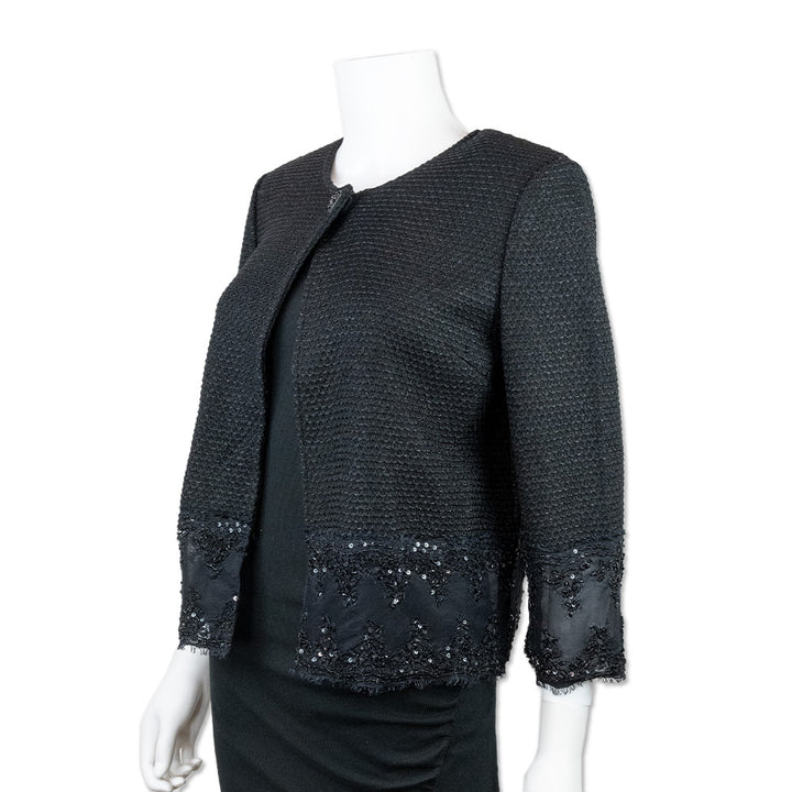 St. John Couture Black Knit Evening Jacket with Lace Trim