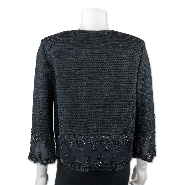 St. John Couture Black Knit Evening Jacket with Lace Trim