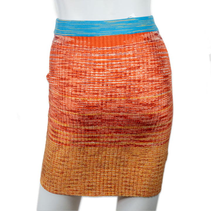 Staud Orange and Blue Ribbed Knit Midi Skirt