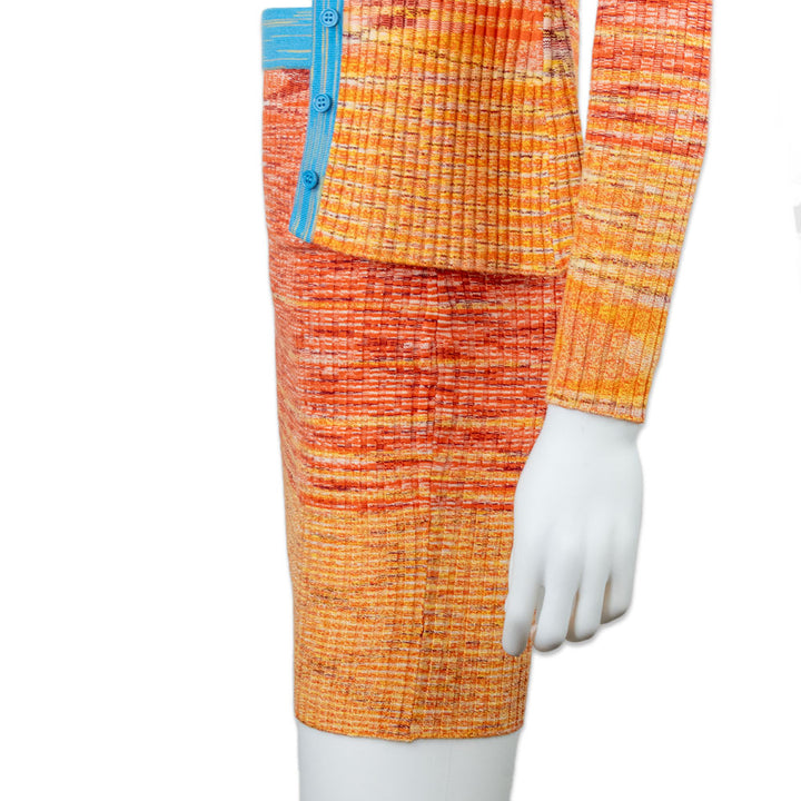 Staud Orange and Blue Ribbed Knit Midi Skirt