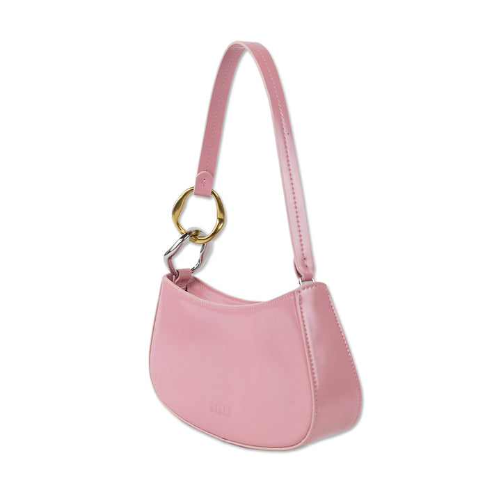 Staud Pink Ollie Zip Leather Shoulder Bag