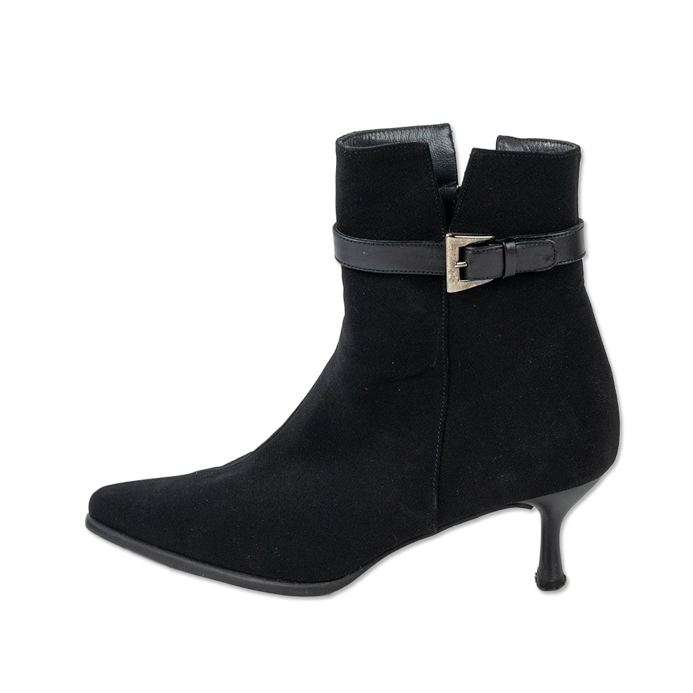 Stuart Weitzman Black Pointed Toe Ankle Strap Boots