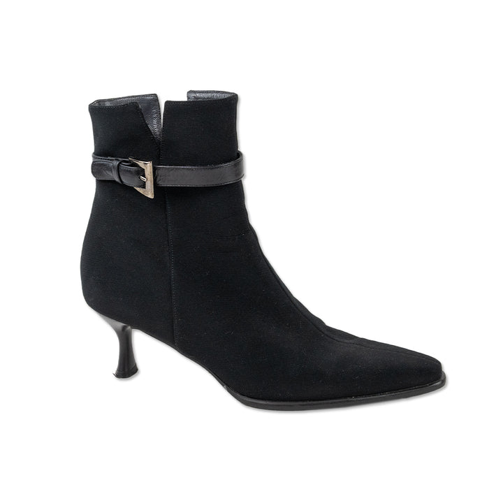 Stuart Weitzman Black Pointed Toe Ankle Strap Boots