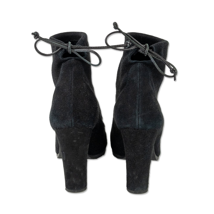 Stuart Weitzman Black Suede Drawstring Ankle Boots