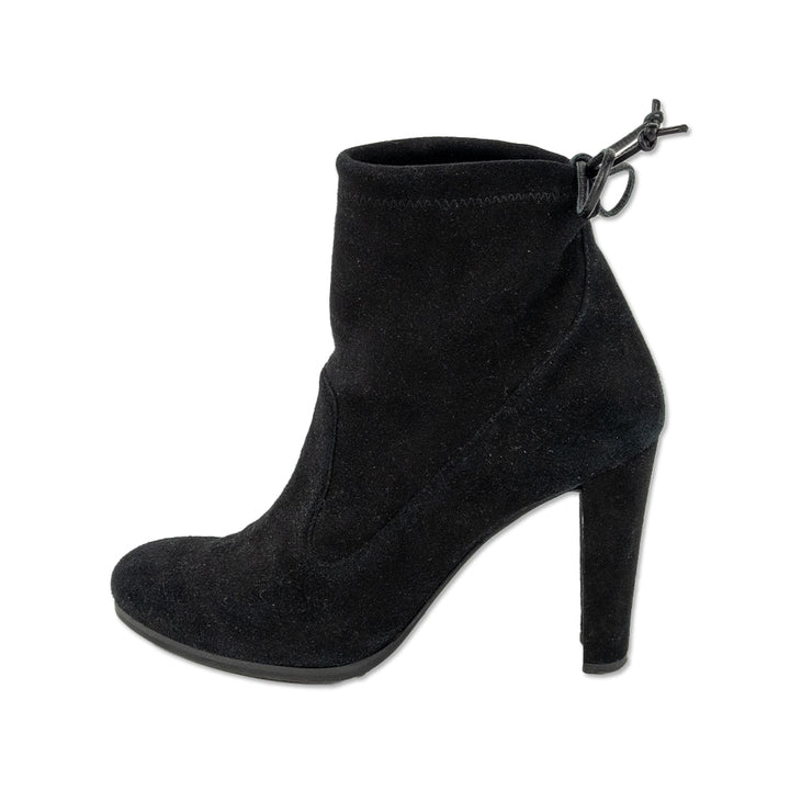 Stuart Weitzman Black Suede Drawstring Ankle Boots