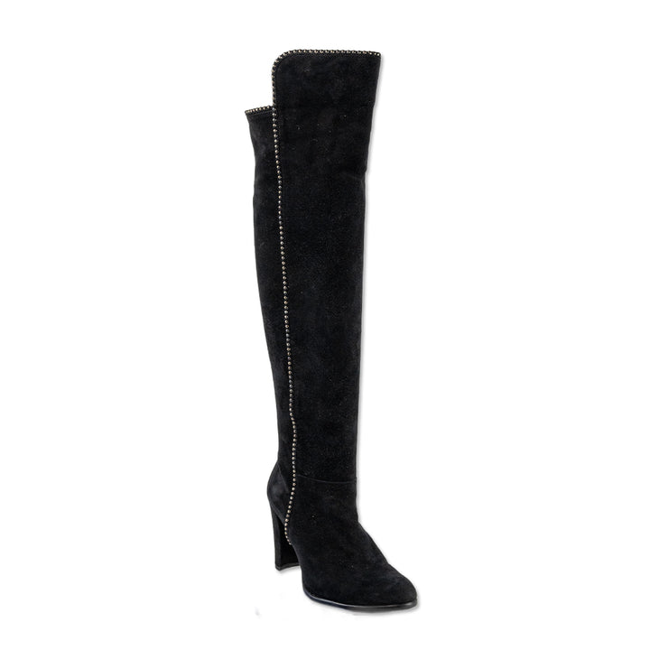 Stuart Weitzman Black Suede Knee High Boots with Silver Studs