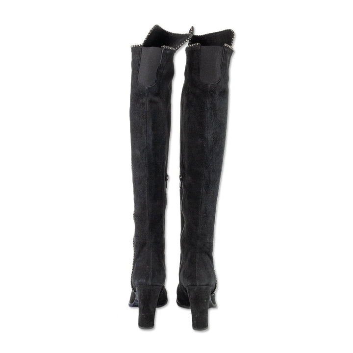 Stuart Weitzman Black Suede Knee High Boots with Silver Studs