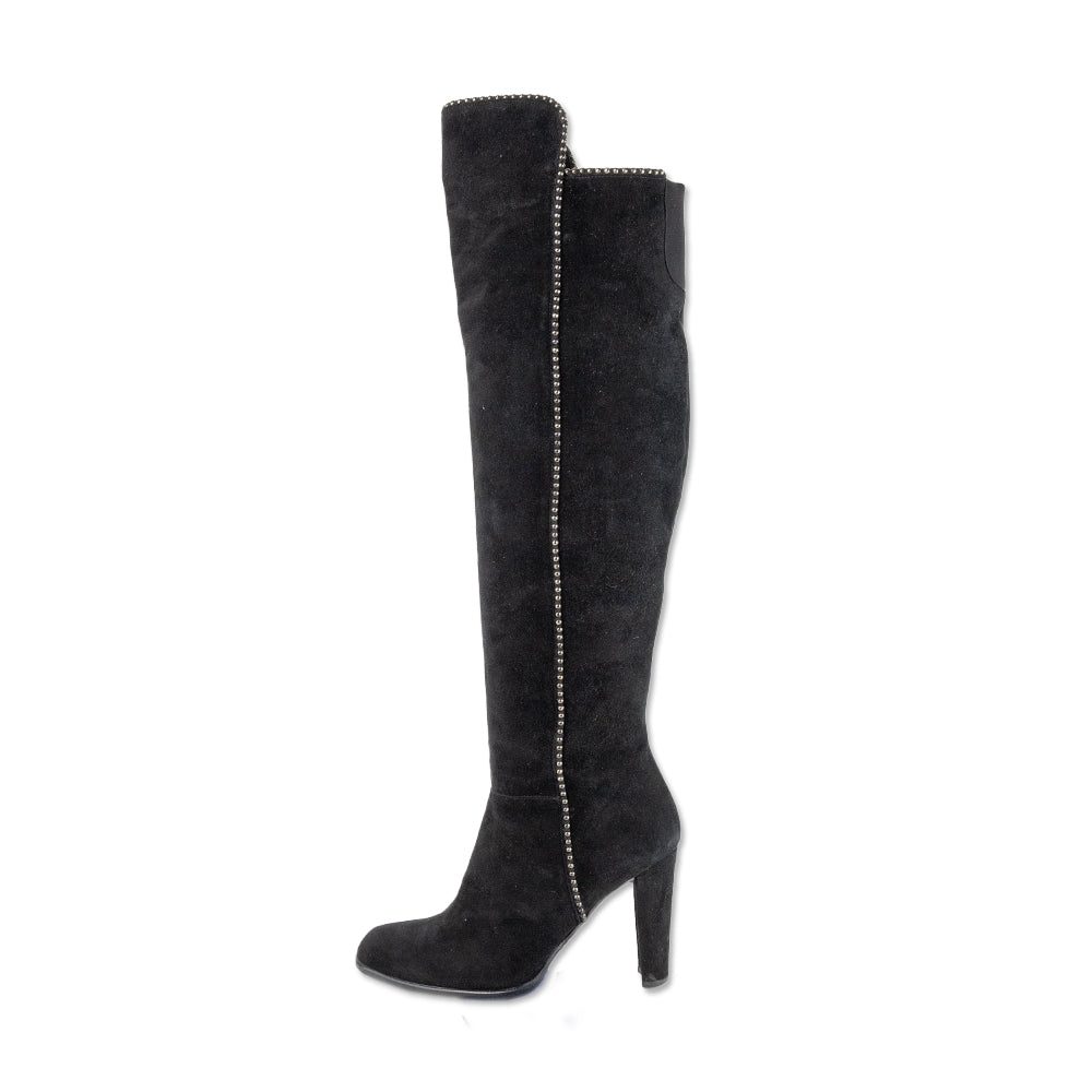 Stuart Weitzman Black Suede Knee High Boots with Silver Studs