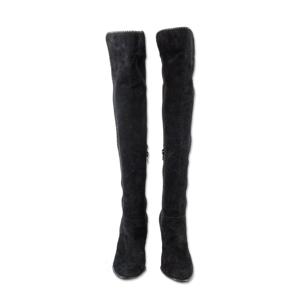 Stuart Weitzman Black Suede Knee High Boots with Silver Studs