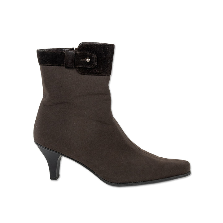 Stuart Weitzman Brown Pointed Toe Ankle Boots with a Suede Strap