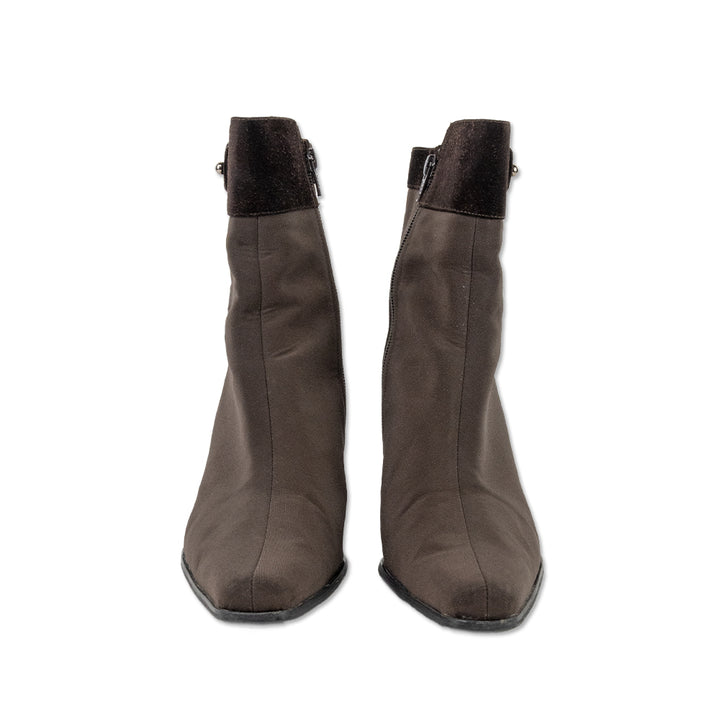 Stuart Weitzman Brown Pointed Toe Ankle Boots with a Suede Strap