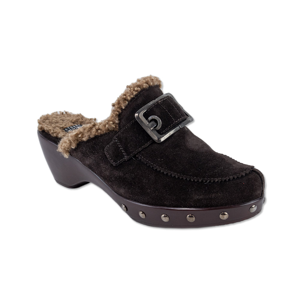 Stuart Weitzman Brown Suede Fur-Lined Wedge Clogs