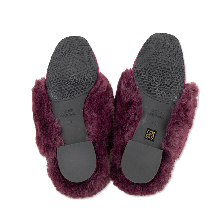 Stuart Weitzman Burgundy Faux Fur Mules