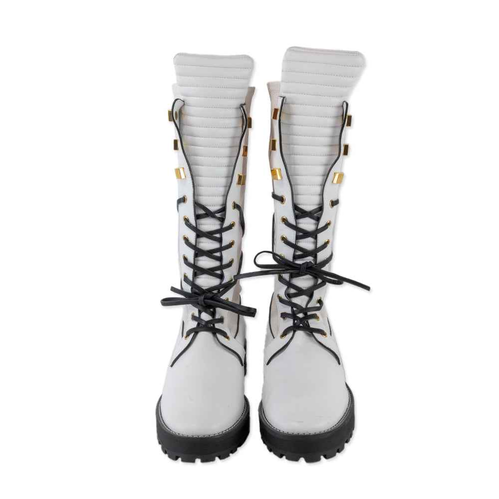 Stuart Weitzman Color Block Leather Lace Up Combat Boots