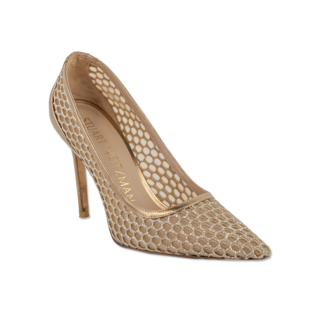 Stuart Weitzman Gold Glitter Mesh 100 Pumps