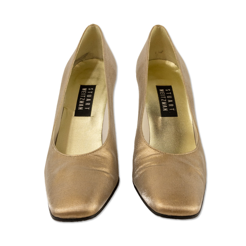 Stuart Weitzman Gold Square Toe Heels