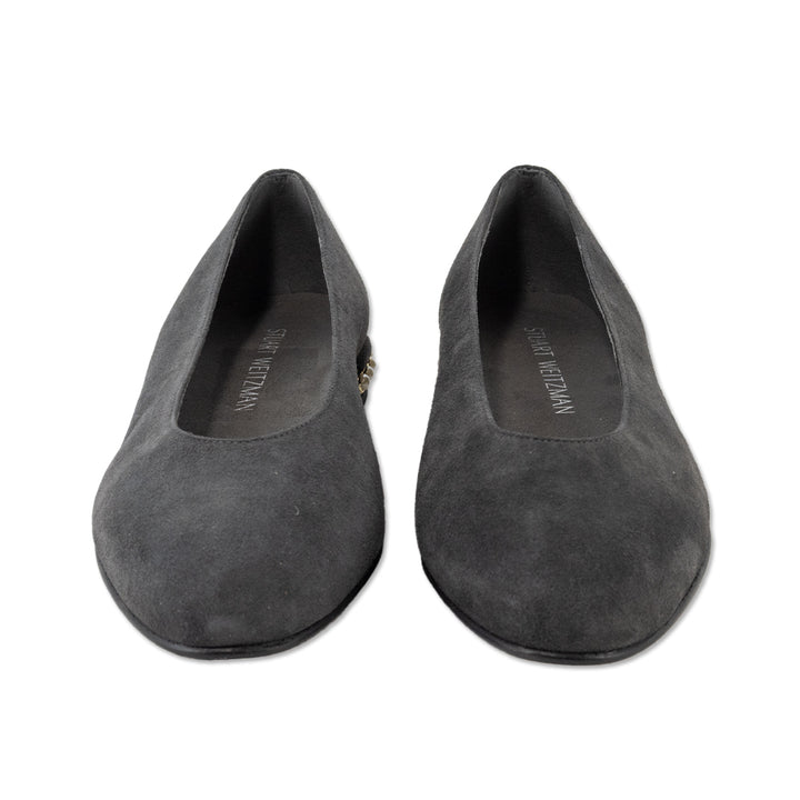 Stuart Weitzman Gray Suede Flats with Faux Pearl Embellished Block Heel