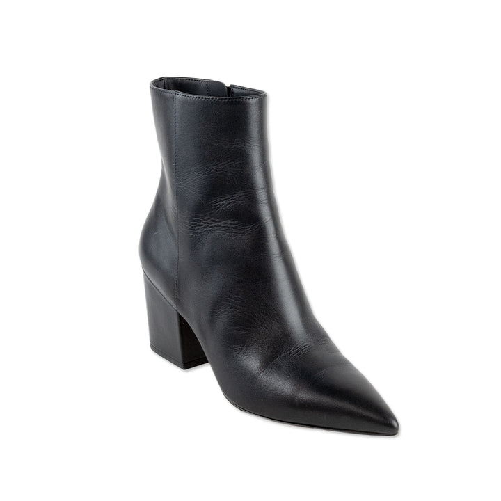 Stuart Weitzman Pointed Toe Black Leather Ankle Boot