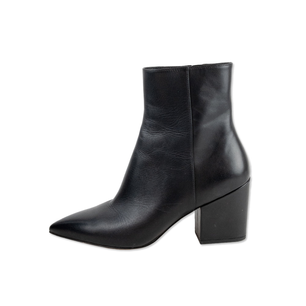 Stuart Weitzman Pointed Toe Black Leather Ankle Boot