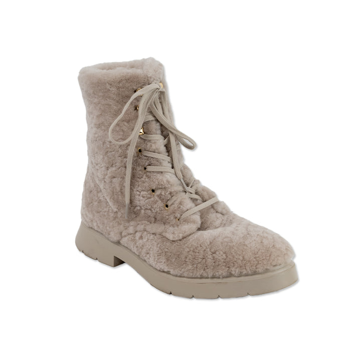 Stuart Weitzman Round Toe Gray Faux Fur Combat Boots