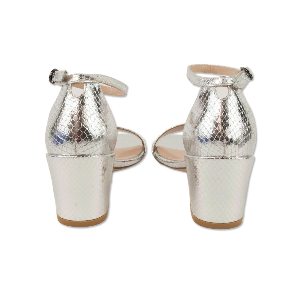 Stuart Weitzman Silver Snake Skin Embossed Leather Sandals