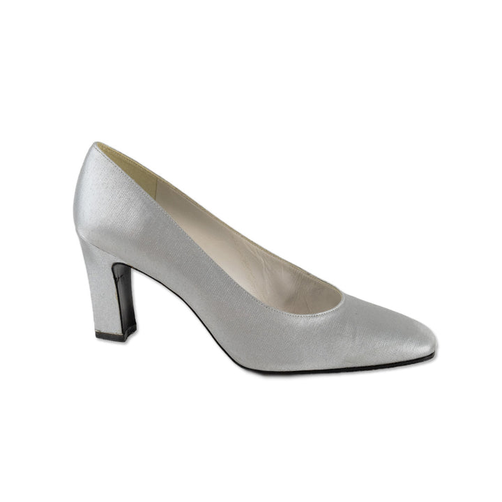 Stuart Weitzman Silver Square Toe Heels