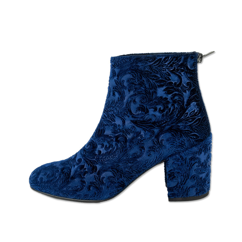 Stuart Weiztman Bacari Navy Floral Velvet Ankle Boots