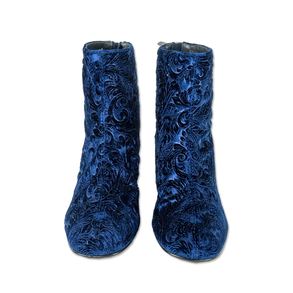 Stuart Weiztman Bacari Navy Floral Velvet Ankle Boots