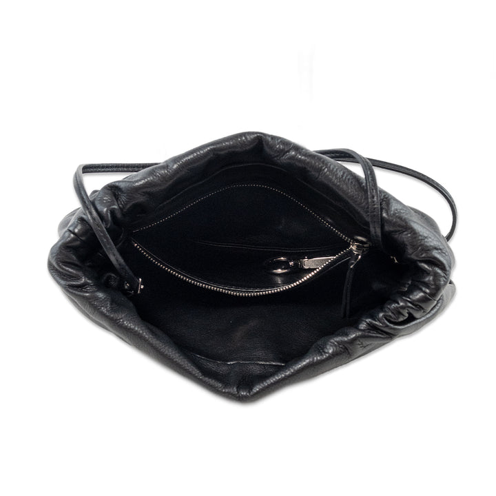 The Row Black Pleated Leather Crossbody Bag