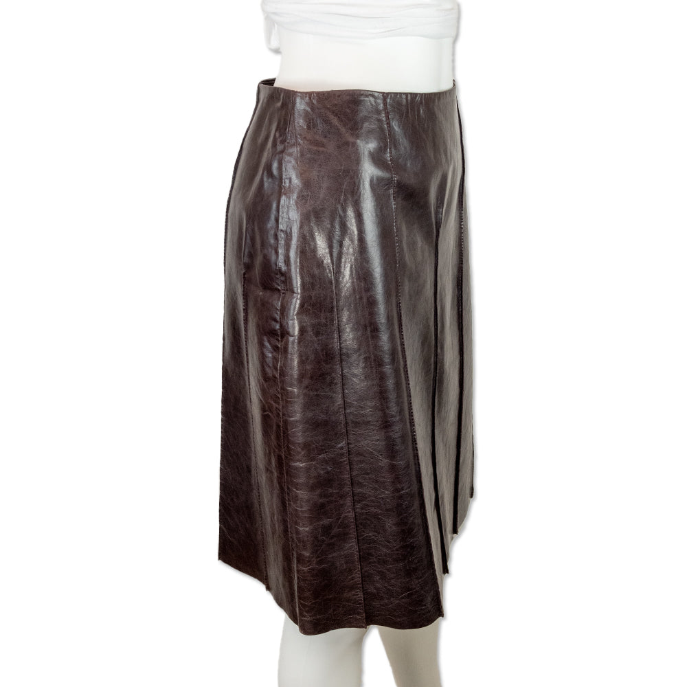 The Wrights Burgundy Leather Mid Rise Pencil Skirt