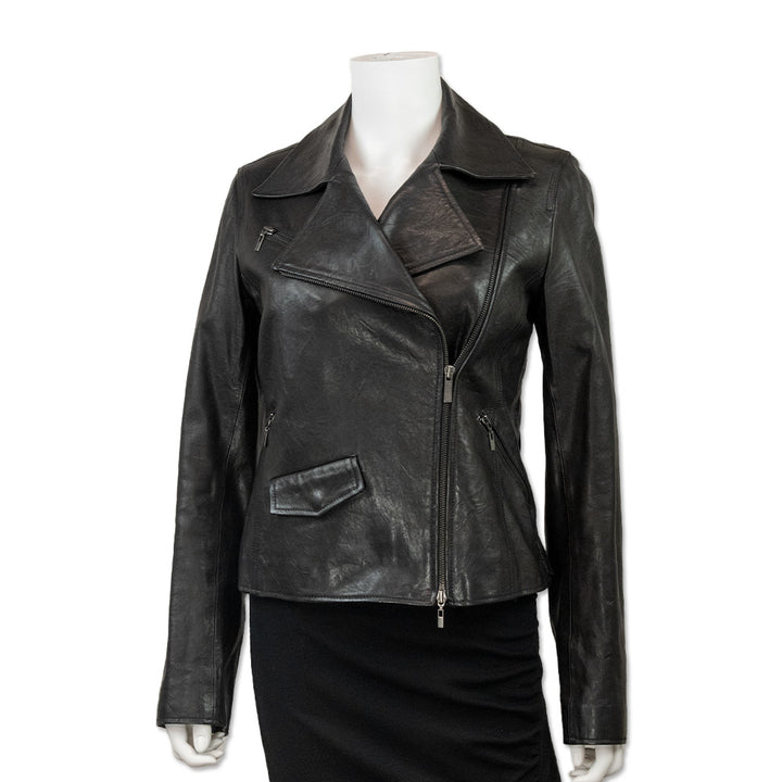 Theory Black Leather Biker Jacket