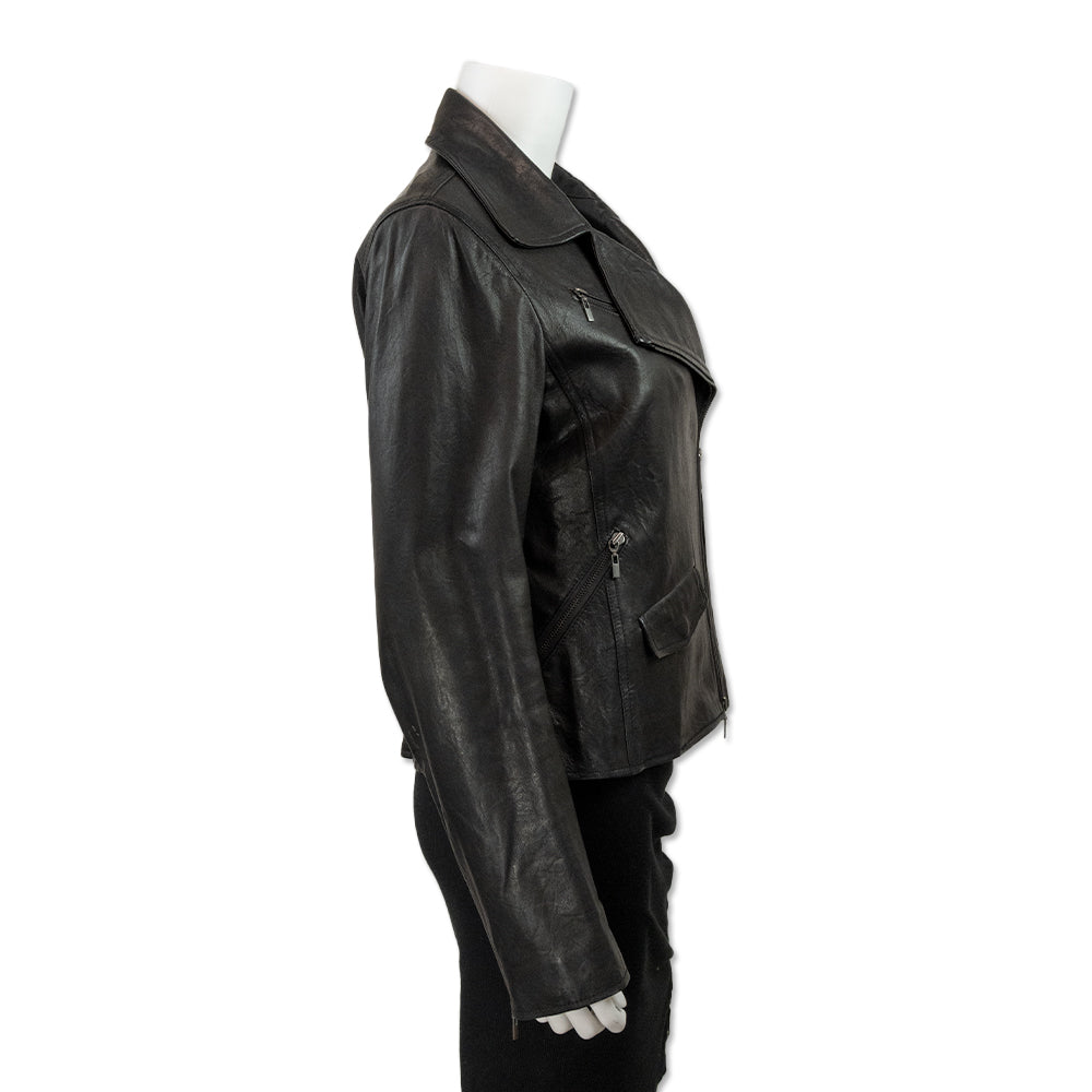 Theory Black Leather Biker Jacket