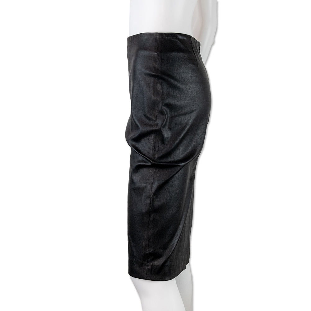 Theory Black Leather Midi Pencil Skirt