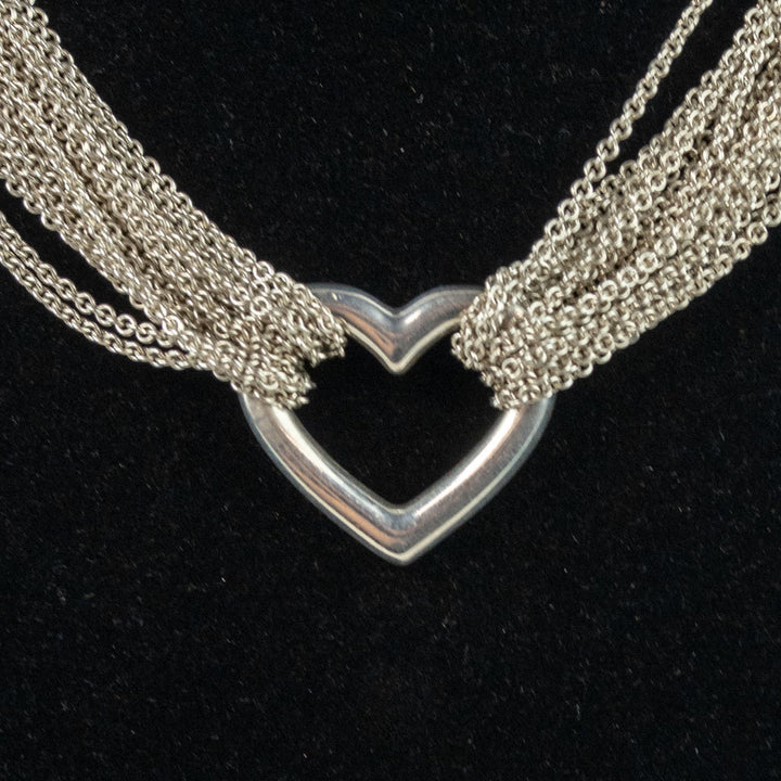 Tiffany 
Co. Silver Heart Multi Strand Mesh Toggle Necklace