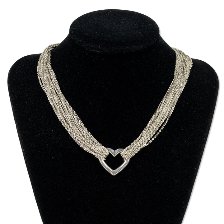 Tiffany 
Co. Silver Heart Multi Strand Mesh Toggle Necklace