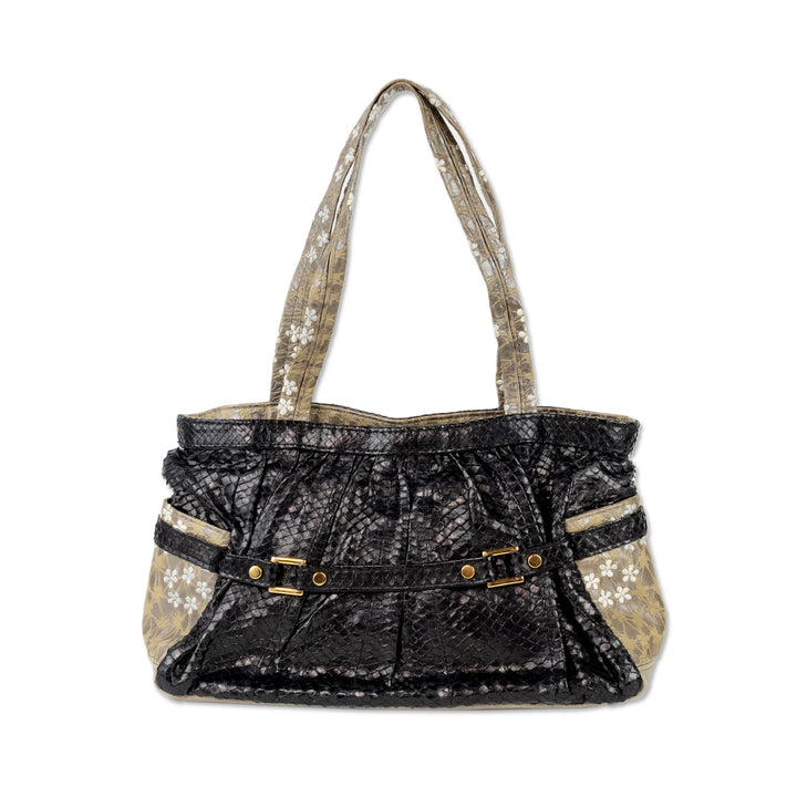 R&Y Augousti Snake Skin Shoulder Bag with Embroidery Accents