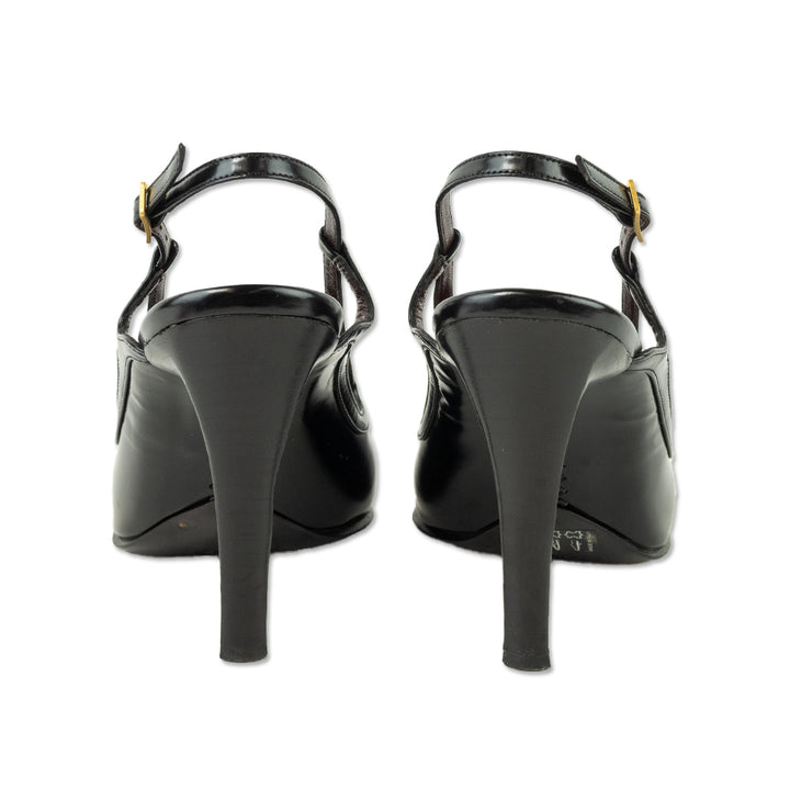 Tod
s Black Leather Pointed Toe Slingback Heels