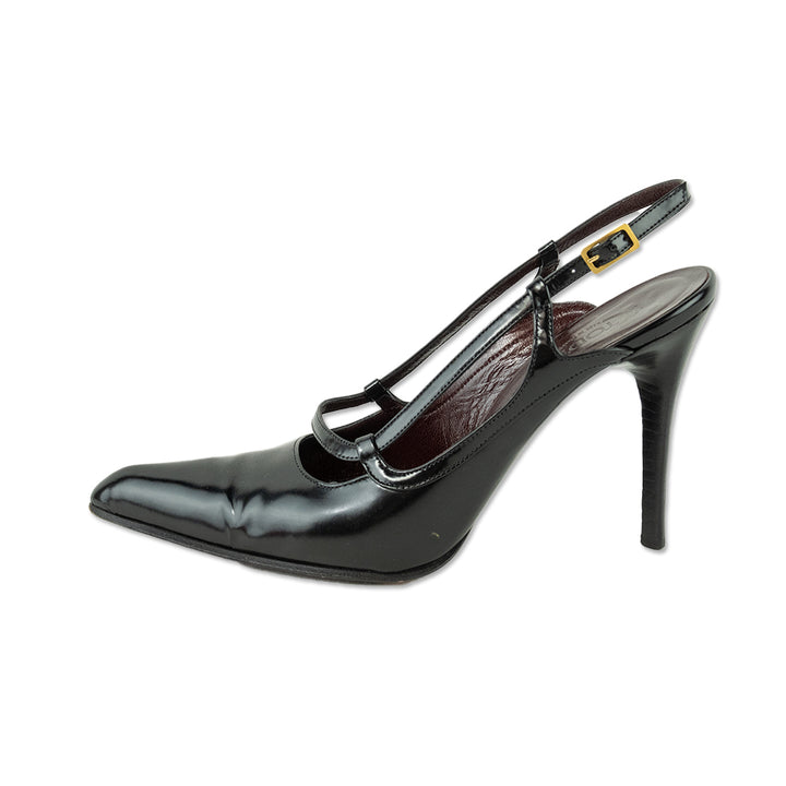 Tod
s Black Leather Pointed Toe Slingback Heels