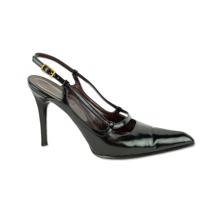 Tod
s Black Leather Pointed Toe Slingback Heels