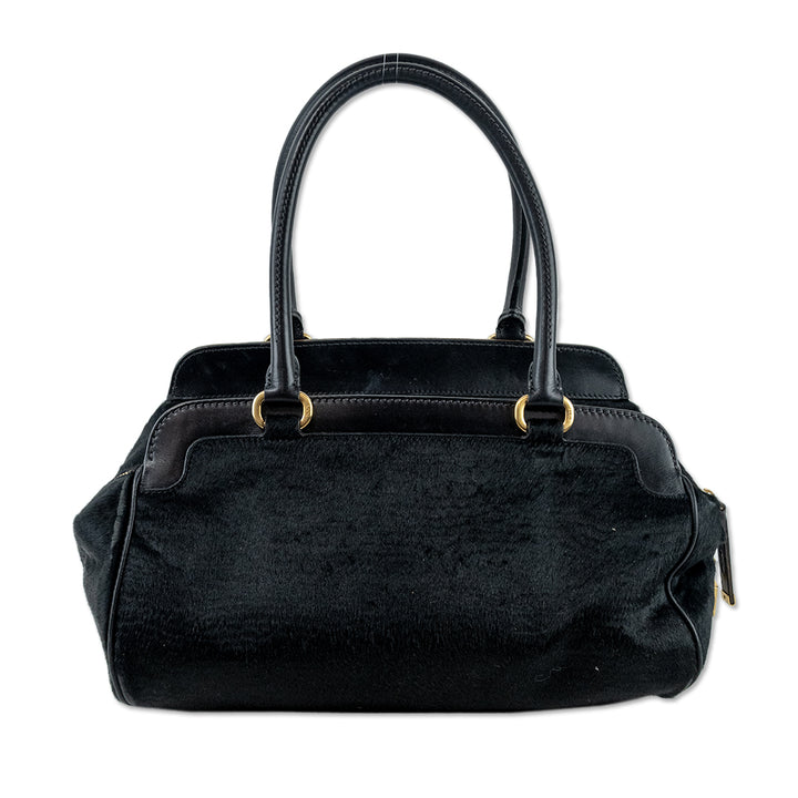 Tod
s Black Pony Hair Leather-Trim Shoulder Bag