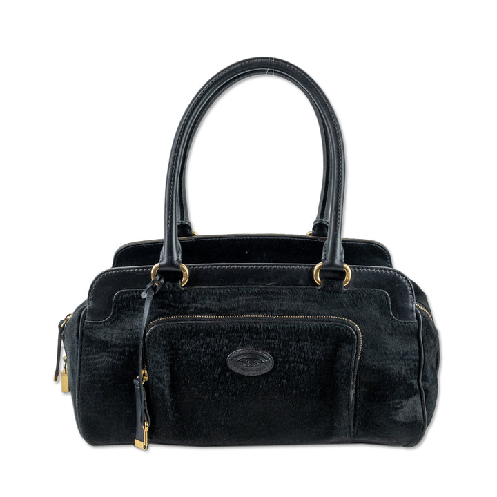 Tod
s Black Pony Hair Leather-Trim Shoulder Bag