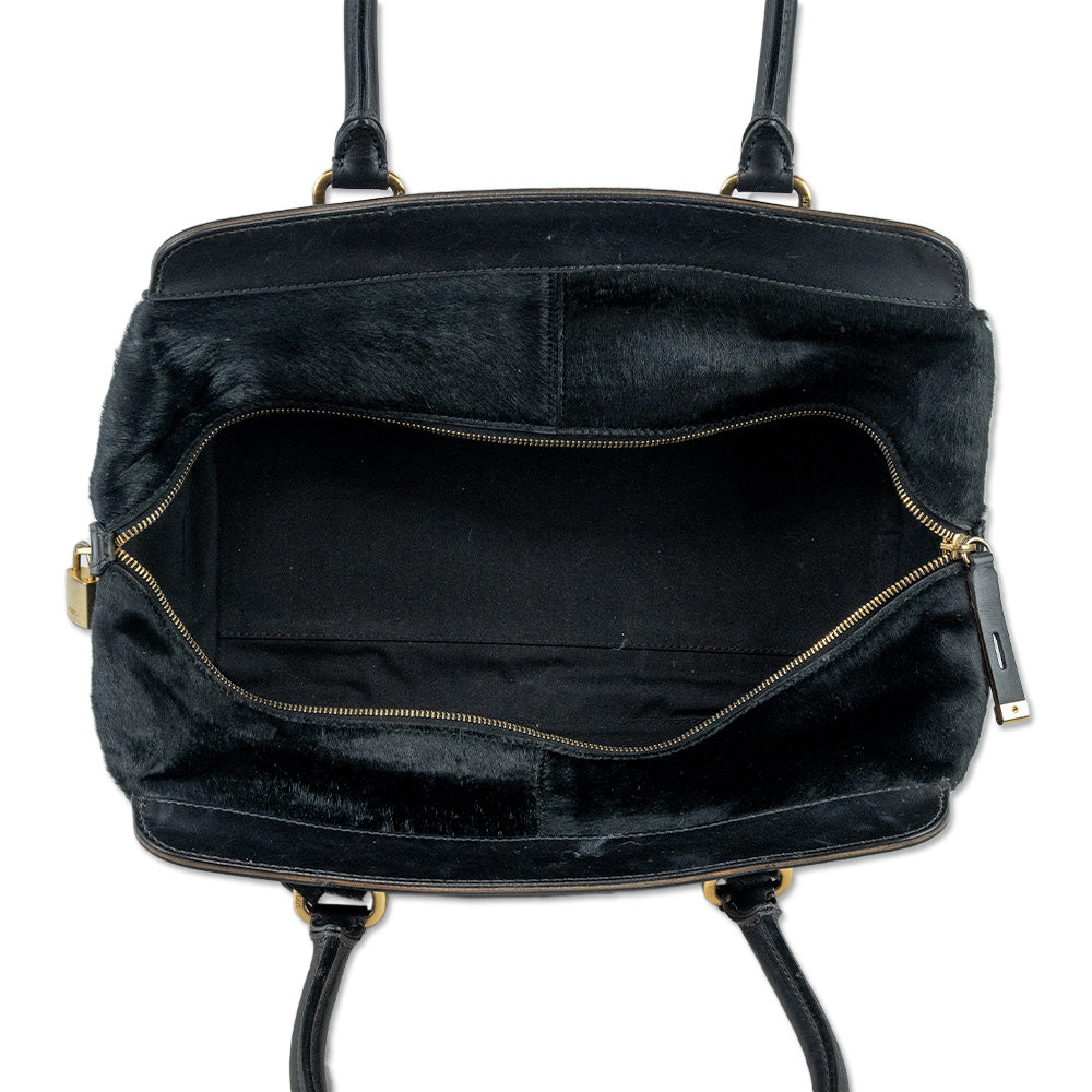 Tod
s Black Pony Hair Leather-Trim Shoulder Bag