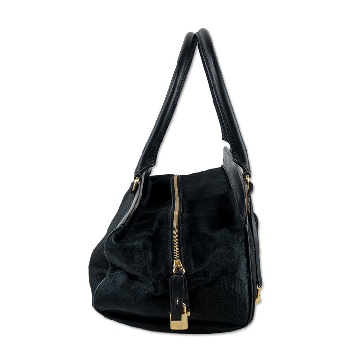 Tod
s Black Pony Hair Leather-Trim Shoulder Bag