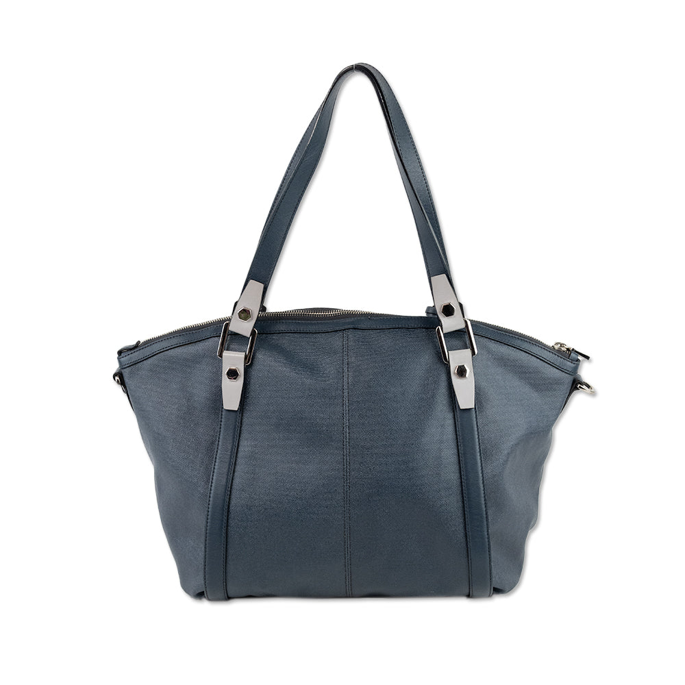 Tod
s Blue Coated Canvas and Leather Shoulder Tote