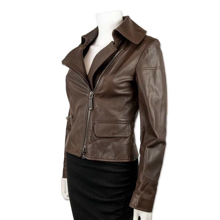 Tod
s Brown Leather Moto Jacket