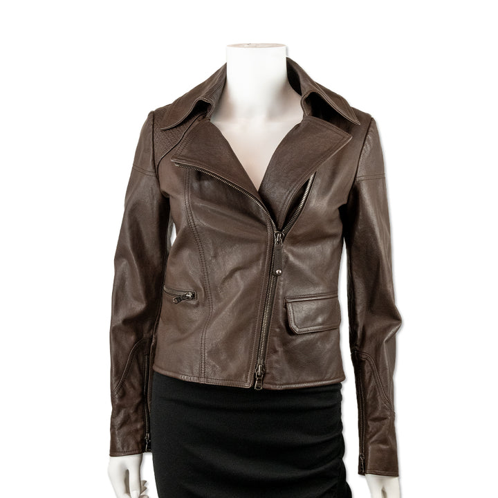 Tod
s Brown Leather Moto Jacket